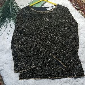 Vintage Oleg Cassiny silk Beaded Blouse